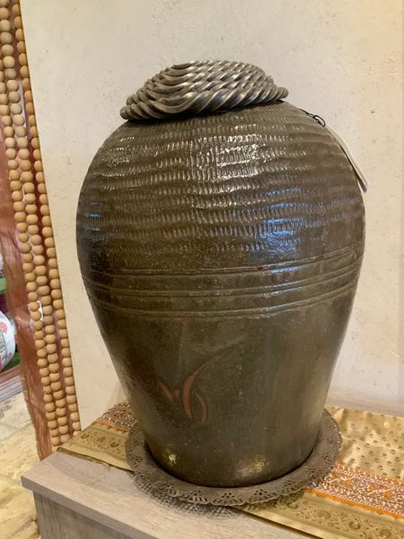 Vintage Indonesian Vinegar Jar with Authentic African Collar