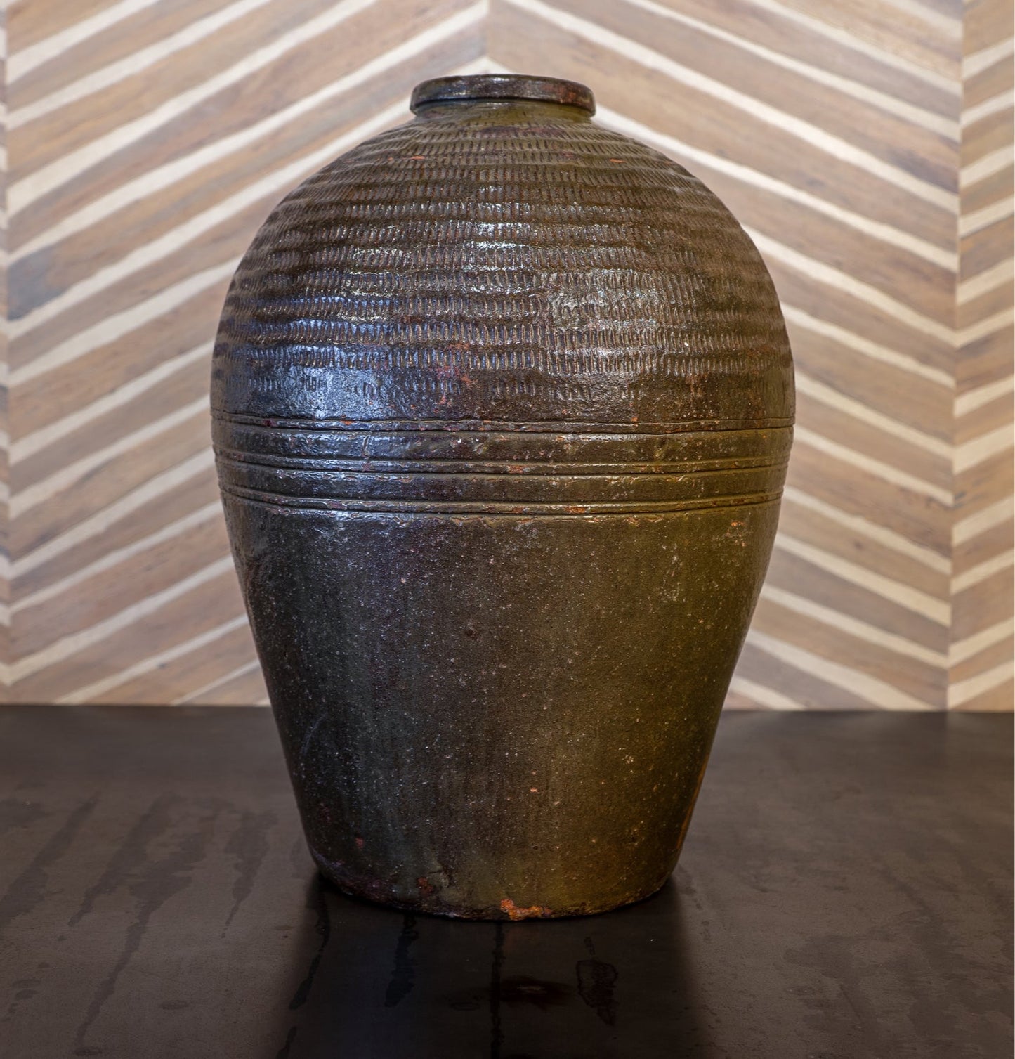 Vintage Indonesian Vinegar Jar with Authentic African Collar